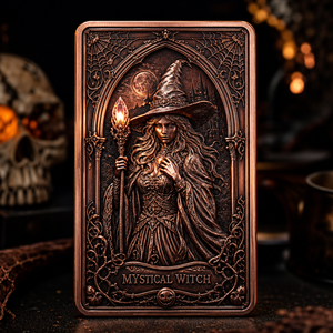 Medaglione Commemorativo Gotico in Rame Invecchiato 3D a Rilievo Alto, 5 OZ, Collezione Halloween, Biglietto Regalo, Tema Strega Mistica - Product Image 3