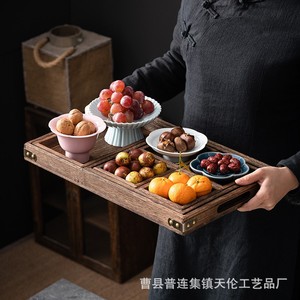 A seven-piece set of solid wood <b>tea</b> <b>trays</b>, dried fruit dishes, and Chinese-style <b>tea</b> and snack <b>trays</b> made of paulownia wood, - Product Image 4