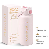 Bouteille d'eau personnalisée 32oz à large ouverture, gourde isotherme double paroi en acier inoxydable avec couvercle à clapet et paille