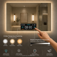 Cermin Kamar Mandi LED Pintar dengan Layar Sentuh, Tampilan Tanggal dan Waktu, Tahan Air IP44, Sensor Gerak Manusia, untuk Proyek Hotel