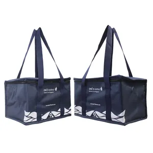 Custom Printed Logo Reusable Food Delivery Lunch Tote Bag Eco Friendly Non Woven Large Capacity Cooler Bag