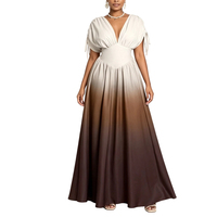 Robe longue imprimée dégradée pour femme, col en V profond, manches dolman, taille smockée, coupe fluide trapèze, marque privée Sehe Fashion