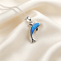 Collier pendentif dauphin en argent sterling tendance minimaliste avec opale bleue, chaînes 925, cadeau