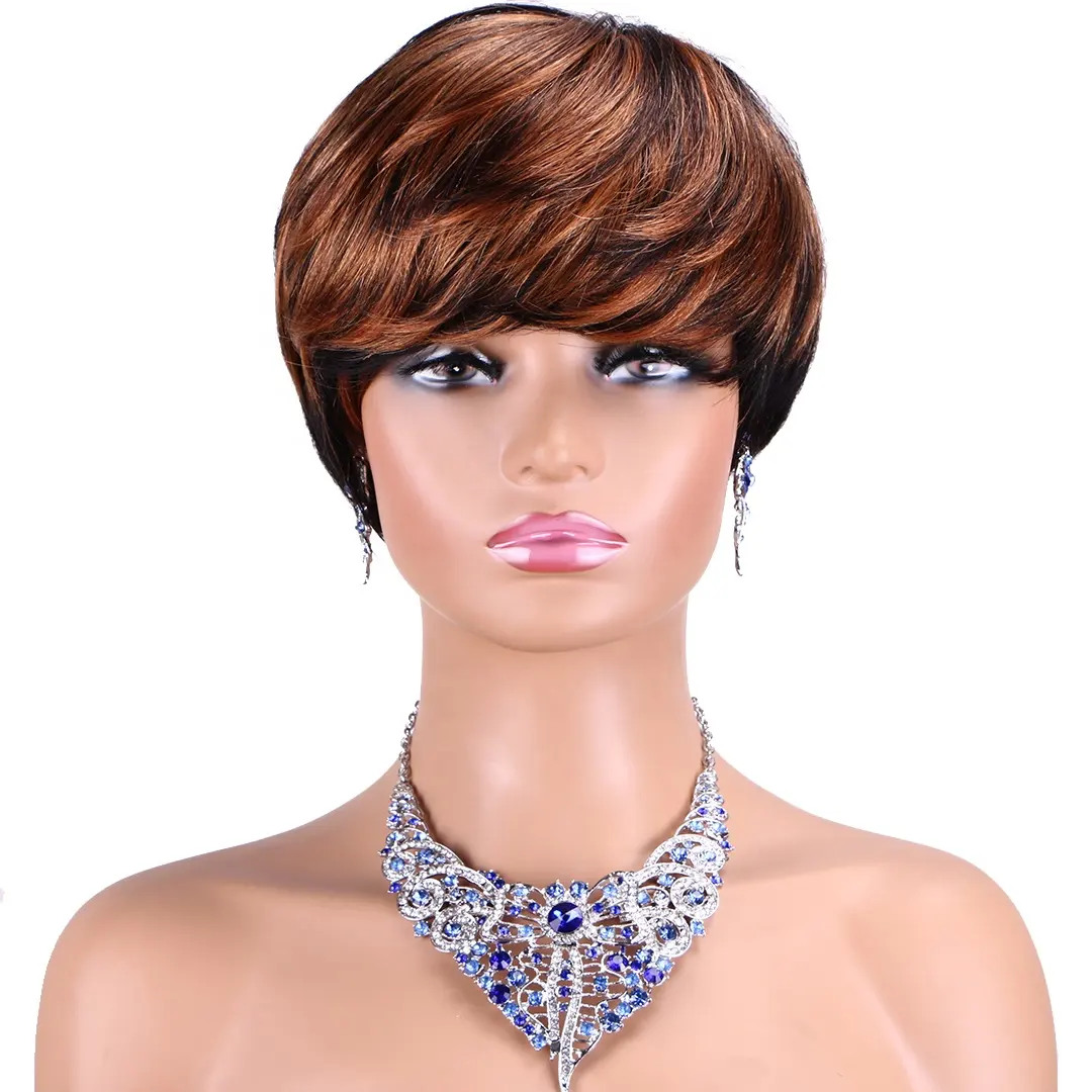 5 Zoll Curl Short Hair Fashion Weiblich gefärbte Ombre Heat Frisuren Pixie Cut Perücken für schwarze Frauen Pixie Cut Echthaar Perücken