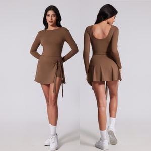 Aoyema Nouvelle arrivée de jupe solide de <span class=keywords><strong>haute</strong></span> qualité pour femmes avec poitrine, robe de <span class=keywords><strong>tennis</strong></span> décontractée à manches longues et d'apparence mince - Product Image 1