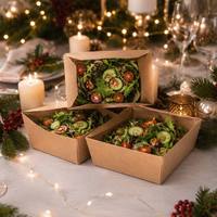 Boîte à emporter jetable avec logo personnalisé, boîte à repas rectangulaire en papier kraft avec couvercle, OEM, vente en gros, emballage alimentaire biodégradable