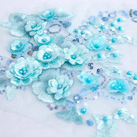Tulle de fleurs colorées 3D, broderie de strass, dentelle perlée, garniture pour vêtements avec paillettes, bricolage de dentelle, tissu Organza