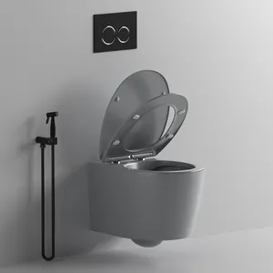 European style ceramic bathroom toilet Matte grey water closet wall mounted dual flushing wall hung toilet bowl rimless commode