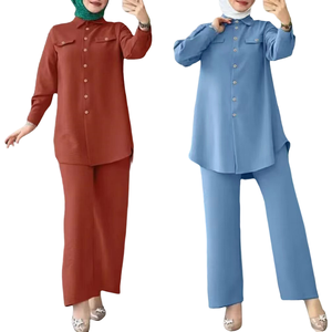 Ensemble 2 pièces Yibaoli pour femmes, haut à manches longues et pantalon, Salwar Kameez modeste, couleur unie, respirant, pour tous les jours, pour femmes musulmanes - Product Image 4