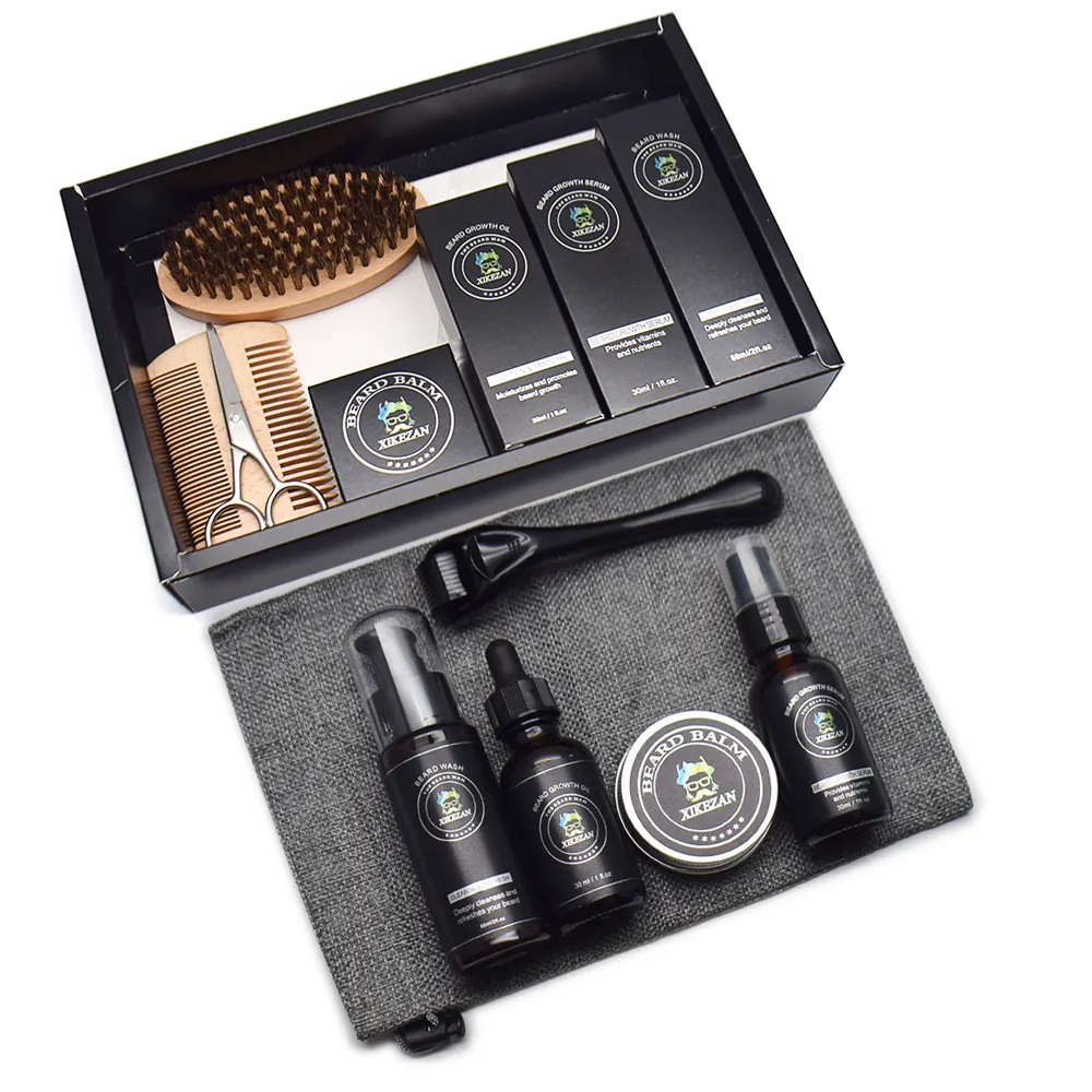 Hot Sell Customize Luxury Gift Box Mens Items Set Upgraded Beard Grooming Kit Growth Oil Valentines Day Gift