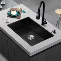 Évier de cuisine moderne gris à cuve unique avec cascade, en acier inoxydable 304, avec robinet extractible en laiton fait main, surface brossée, pour comptoir