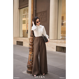 Pantalones de Mujer de Cintura Alta y Pierna Recta VIVI KA, Spandex/Poliéster, Antiarrugas, Pliegues Delanteros, Color Liso, Verano, ODM - Product Image 1