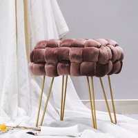 HStex Fauteuil de salon, tabouret de meuble, pouf de canapé rond, tabouret en métal doré, table basse