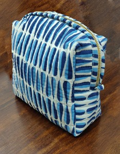 Blue White Pattern Quilted Cotton Cosmetic Bag Zipper <b>Makeup</b> Pouch Portable Travel Toiletry <b>Case</b> - Product Image 5