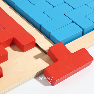 Gioco da Tavolo in Legno <span class=keywords><strong>Tetris</strong></span> Rosso e Blu per Due Giocatori, Giocattolo Puzzle di Logica Spaziale per Bambini 3+ Montessori Competitivo - Product Image 5