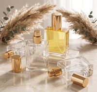 Flacon de parfum de luxe 50 ml en verre carré plat, élégant, vide, en cristal, rechargeable pour voyage avec pulvérisateur à pompe