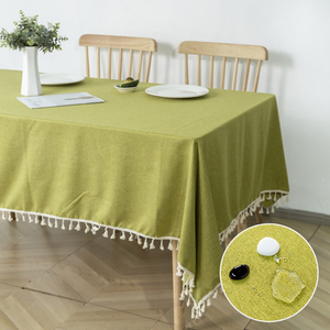 High Quality Tassel <b>Tablecloth</b> Nonwoven Reusable Waterproof Floral Printed Square Faux <b>Linen</b> Texture Wrinkle-Free Home Party - Product Image 6