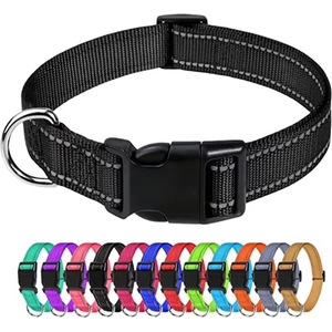 Adjustable Reflective Stripe Nylon Pet Dog <b>Collar</b> Quick Release Buckle Safety Night Walking Dog Neck <b>Collar</b> Multiple Colors - Product Image 1