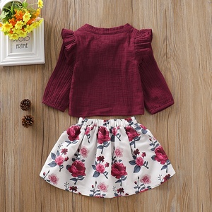De la ropa de los niños de manga larga Tops impreso falda de dos piezas traje de cuerpo traje de niñas en rojo - Product Image 3