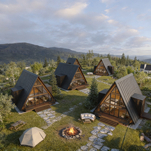 Maison modulaire en bois, maison préfabriquée, design triangulaire en A, pour les solutions de logement en vacances et en station balnéaire - Product Image 1