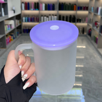 Nouveauté : Mug en verre à sublimation de 15 oz et 17 oz, transparent ou givré, pour café, lait, avec couvercles et poignée colorés