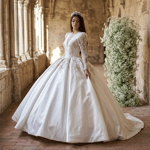 ชุดเจ้าสาวหรูหราประดับดอกไม้ ชุดราตรีปักเลื่อมลูกปัดลูกไม้สำหรับงานเลี้ยงตอนเย็น ชุดแต่งงานไนจีเรีย Lscm19 - Product Image 1