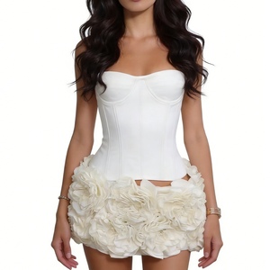 Women's Strapless Corset <b>Top</b> & 3D Floral Mini Skirt Set - Lace-Up Back Corset With <b>Rose</b> Hem Skirt 2 Piece Set Fashion - Product Image 2