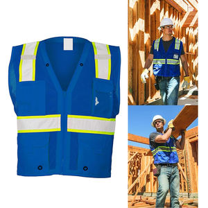 سترة عاكسة للبناء زرقاء معتمدة بشعار مخصص بوليستر هاي فيس فئة 2 سترة أمان من النوع الشبكي متعددة الجيوب والسحاب - Product Image 4