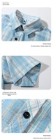Chemise à carreaux à manches courtes 76,7 % polyester, col à revers, épaules tombantes, avec poche poitrine, pour usage quotidien et extérieur, style décontracté