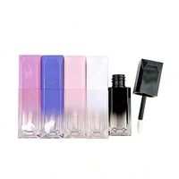 Contenants de gloss à lèvres en plastique rose dégradé avec impression de logo personnalisée, faible MOQ, en stock, tubes cosmétiques carrés vides de 5 ml
