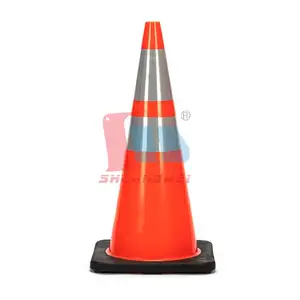 700mm(28 ") PVC Barricada Advertencia Carretera Naranja Construcción Pilón de tráfico Control de tráfico Cono de seguridad vial con cinta reflectante