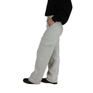 Pantalon cargo gris taille haute pour femme, coupe large, décontracté, longueur cheville, style workwear - Product Image 3