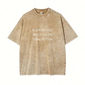 250gsm Summer Acid Washed T-shirts 100% Cotton Hip Hop <b>Drop</b> Shoulder Vintage Oversized Men's T Shirts Heavy Weight With Logo - Product Image 4