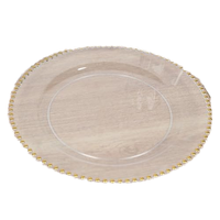 LQ Eleganter Transparenter Platzteller mit Goldperlenrand, Runder Hochzeits-Bankett-Tischdekor, Großhandel für Hotel- und Party-Sets