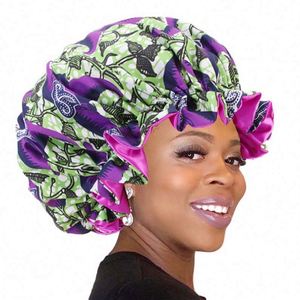 Wholesale African Print Wide Wave Brim Ankara Dashiki <b>Head</b> <b>Cover</b> Women Daily Use Adjustable Satin Bonnet High Quality 443 - Product Image 2