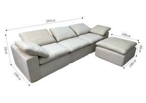 Modern Four-Seater Wind Big Set Cloud <strong>Sofa</strong> <strong>Cream</strong> Frosted Velvet Deep Straight Row for Hotel Living Room Fabric Sponge Filling - Product Image 5