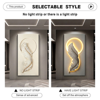Peintures murales 3D en relief faites à la main, grandes, avec plumes et lumières LED, décoration murale moderne de luxe pour la maison, vente en gros