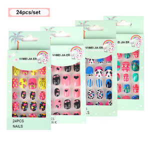24Pcs stampa su chiodo copertura completa unghie artificiali per bambini bel regalo per bambini bambine bambini unghie finte - Product Image 5
