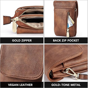 Sac de téléphone pour femme avec protection RFID, fermeture éclair, rabat vertical, portefeuille long en cuir véritable, bandoulière pour les voyages d'affaires - Product Image 5