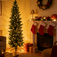 Sapin de Noël artificiel en épicéa bleu 7,5 pieds, fin, pré-éclairé, LED blanc chaud, écran d'affichage, 500-1000 LED, pliable, gain de place, pour intérieur
