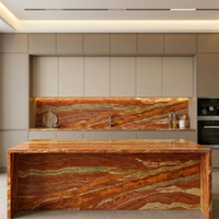 Dalles de marbre de luxe naturel Orange Breche Fantastique Red Roots pour carrelage, plans de travail de cuisine, îlots, et dessus de meuble de salle de bain avec finition Bookmatch