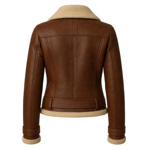 Veste aviateur en cuir d'agneau pour femme, veste bomber en fourrure marron, veste de motard en cuir véritable, coupe-vent, veste d'extérieur pour l'hiver - Product Image 2