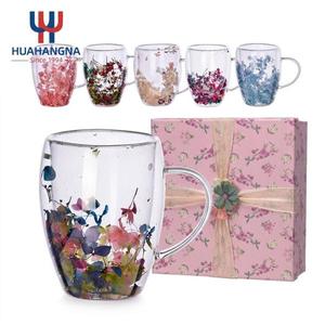 Double <b>Wall</b> High Borosilicate Glass Cup Walled Drinking Glasses Coffee Mug with Dry <b>Flower</b> for Cafe Hotel Gift Wholesale - Product Image 1