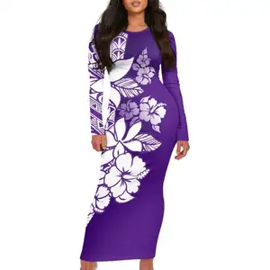 Vestido de festa feminino havaiano de manga comprida, elegante, bodycon para ilha, 2024, ideal para mulheres, 2024