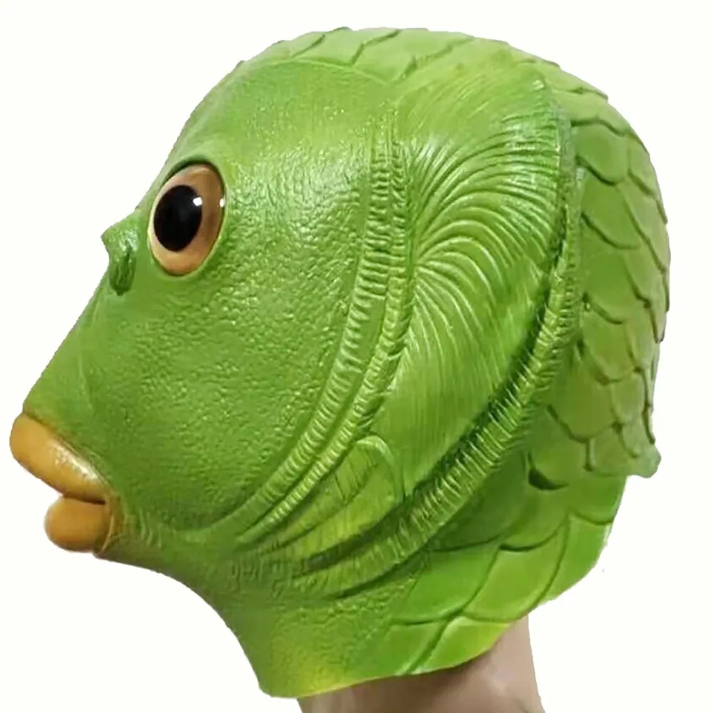 Funny Green Fish Head Mask for Adult Halloween Party, image size:1000x1000