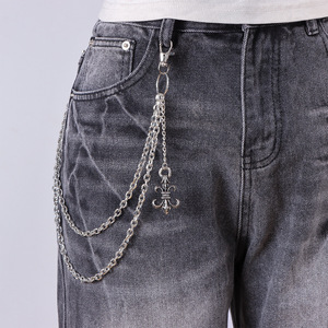 Cadena de cintura estilo hip hop para hombre, con colgante de águila de doble anillo en plata tibetana, cadena corporal informal a la moda. - Product Image 1