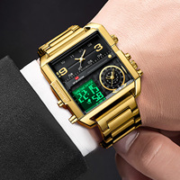 Reloj Deportivo Electrónico de Acero Inoxidable con Doble Pantalla, Cuadrado, Elegante, para Hombre, Personalizado, Resistente al Agua 3BAR, 46mm