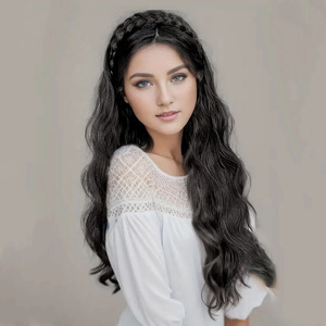 Peluca HengShang para mujer, diadema trenzada <span class=keywords><strong>de</strong></span> espina <span class=keywords><strong>de</strong></span> pescado, medio tocado, fibra sintética, pelo largo y rizado - Product Image 3