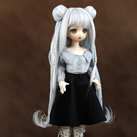 Usine chinoise 1/3 BJD poupée cheveux argent gris longue droite avec frange et tresse clip cheveux poupée perruques