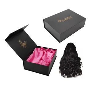 Custom Logo Premium Luxury Black Cardboard Paper Extension Magnetic Wig Hair Packaging Gift Box